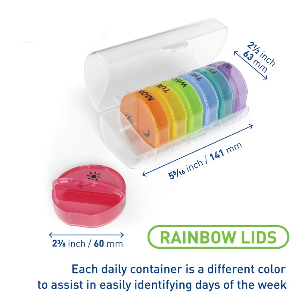 Ezy Dose Weekly 2x/Day Circular Pill Planner, Rainbow.